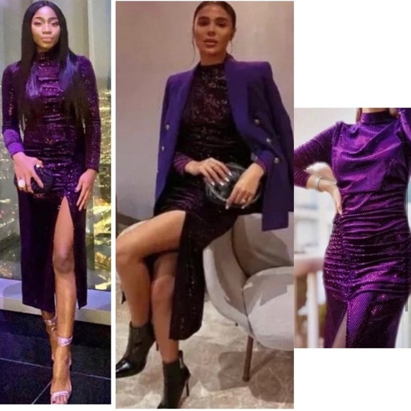 π ZARA FESTIVE DAYS PURPLE SEQUIN MOCK NECK MAXI DRESS! - Picture 5 of 16